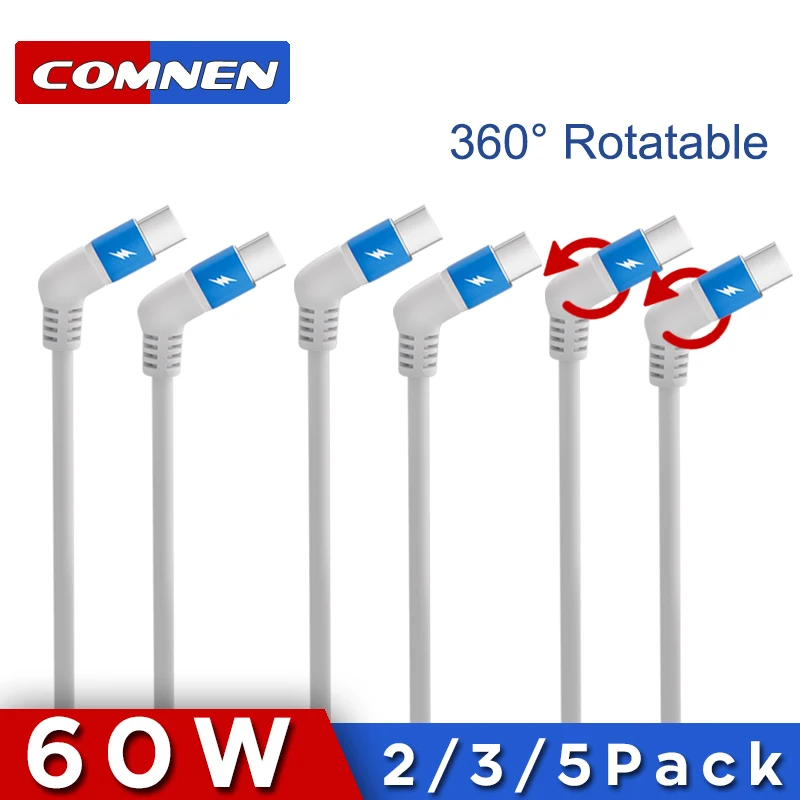 Comnen 2pack 3pack 5pack 60W Typ C Typ C Nabíjací kábel PD QC 3.0 Rýchle nabíjanie iPhone iPhone Android Huawei Samsung GamePad