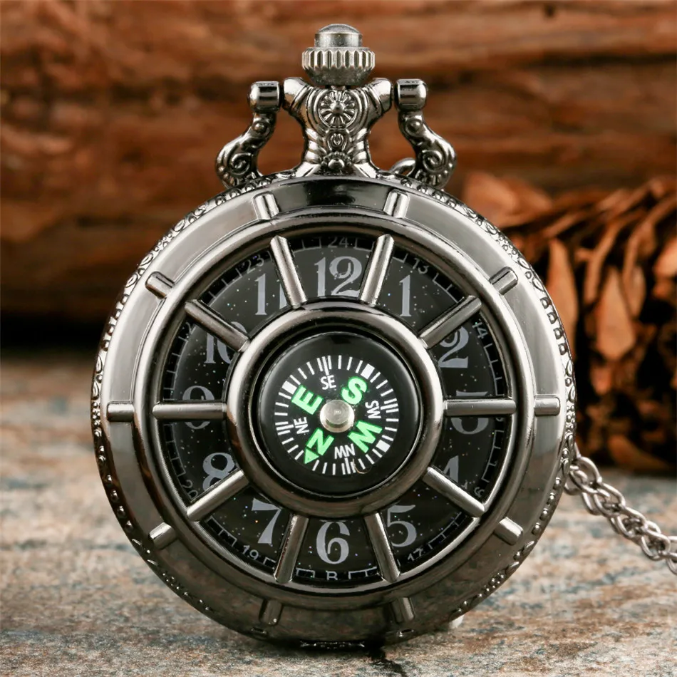 Compass Design Vintage Dutinu Skeleton Pocket Watch