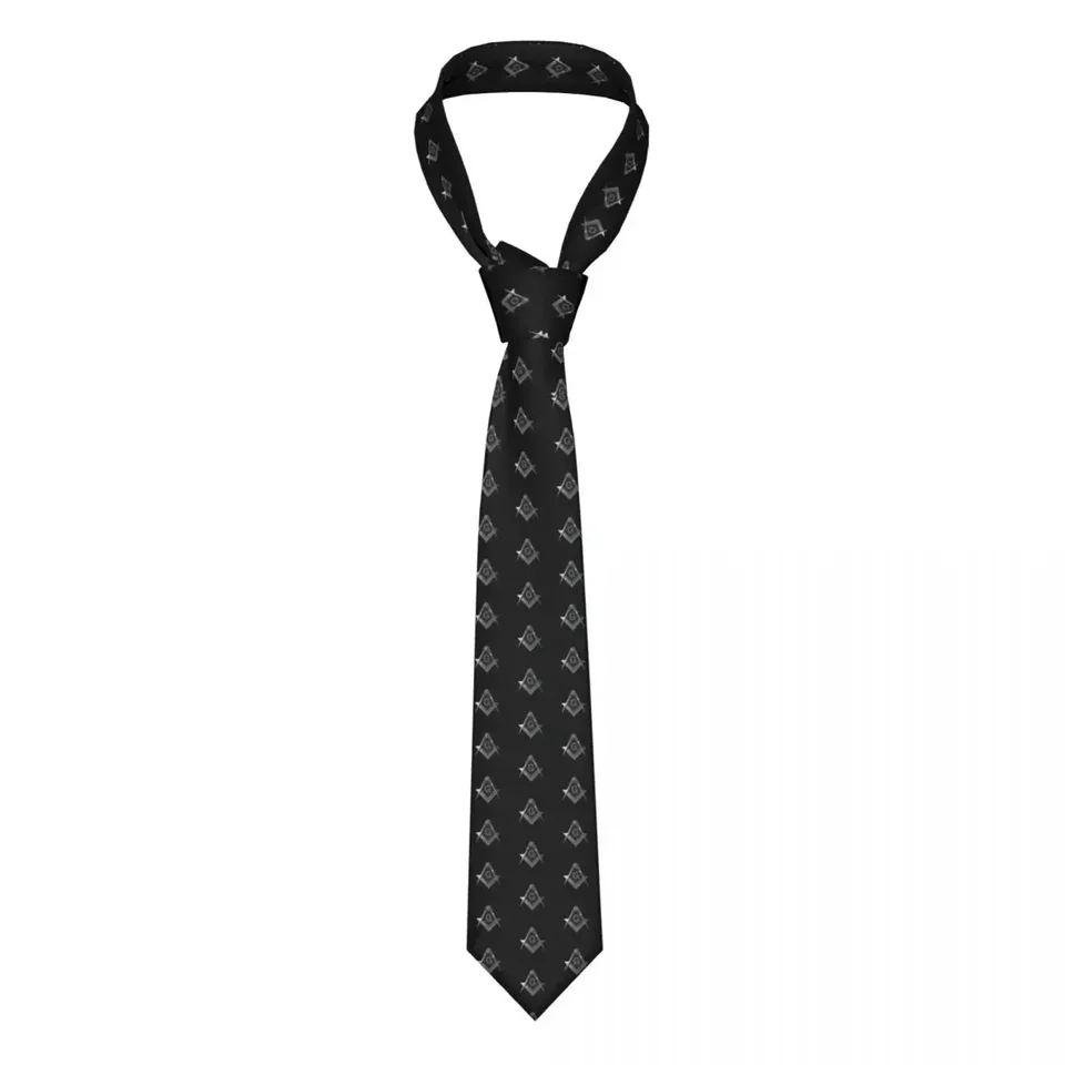 Compass slobodomurársky slobodomurársky vzor strieborný čierny štvorcový kravata Unisex 8 cm kravaty krku pre mužov