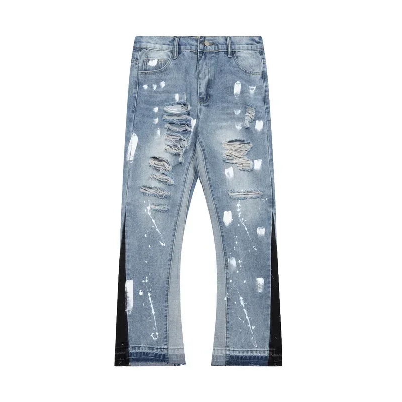 Contra Color Graffiti Maľované pantalony hombre baggy džínsy pre mužov rozstrapkané diery rovné y2k zúfalé džínsové nohavice nadmerne nadmerne