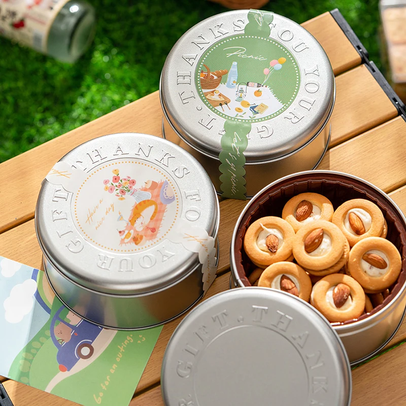 Cookie Candy Tins Dekoratívne okrúhle pocká boxy čokoládové sušienky balenie nádoby na sviečky Candy Box Darček