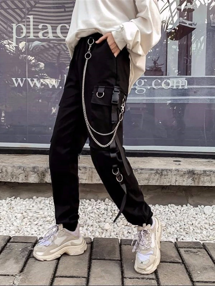 Cool Autumn Women Summer Retro Black Harajuku Punk Pants Nohavice Príležitostné vysoké pása Priame páry nohavice Streetwear Streetwear