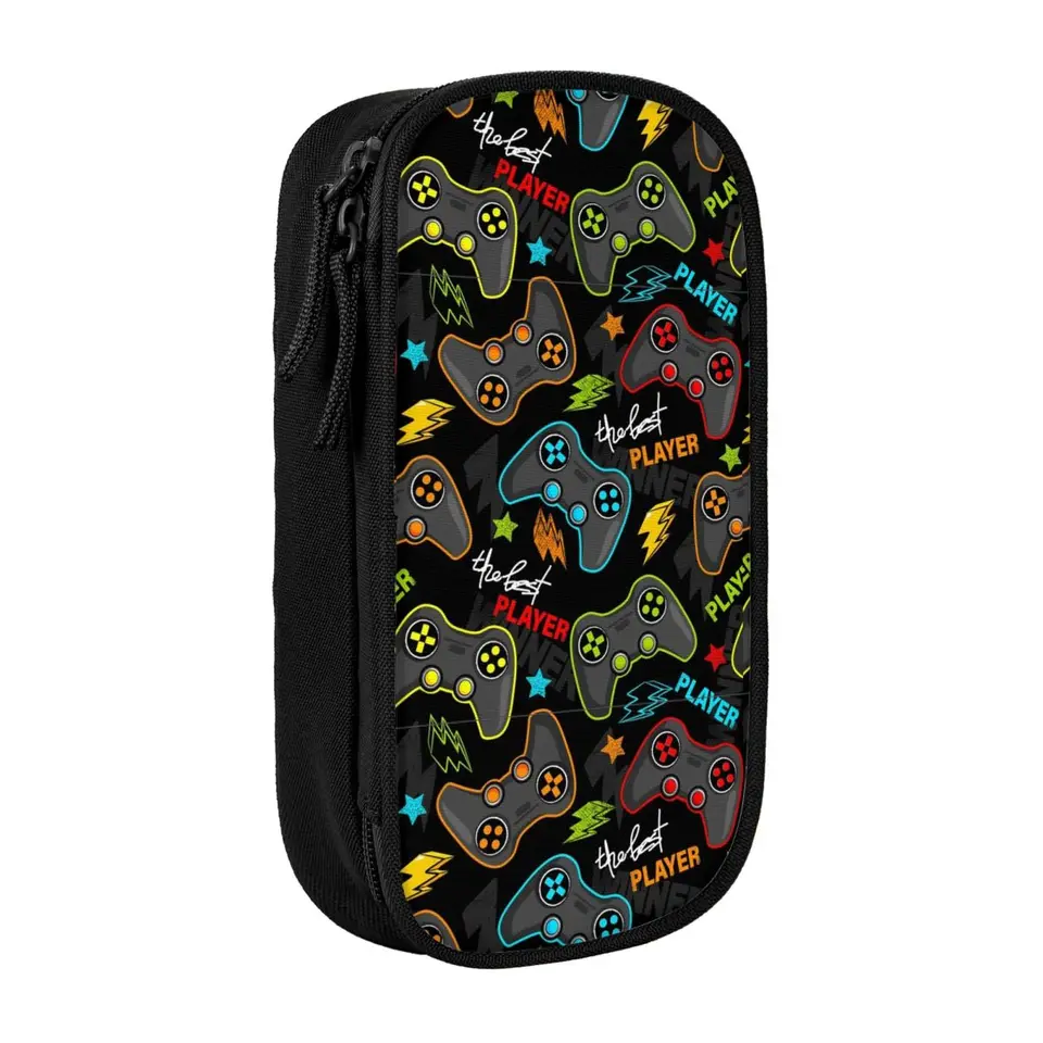 Cool Cencil Case Pattern in Pixel Game Style Funny Peruzka Vrábajte späť do školskej ceruzky Cuance Canvas Canvas Organizátor