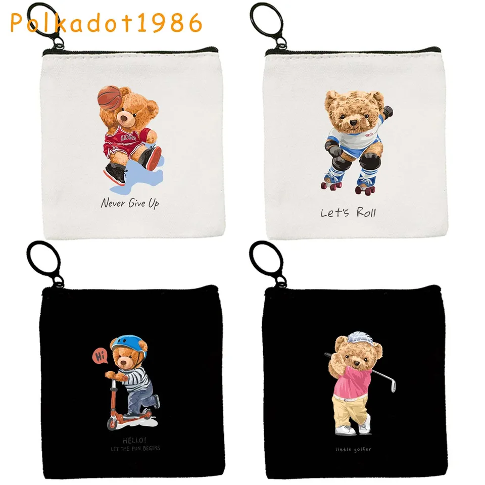Cool karikatúra roztomilý medvedí bábika vtipný medvedík golfista astronaut okuliare jazdecké plátno Coin Coin Key puzdro pre malé tašky peňaženka zips zips