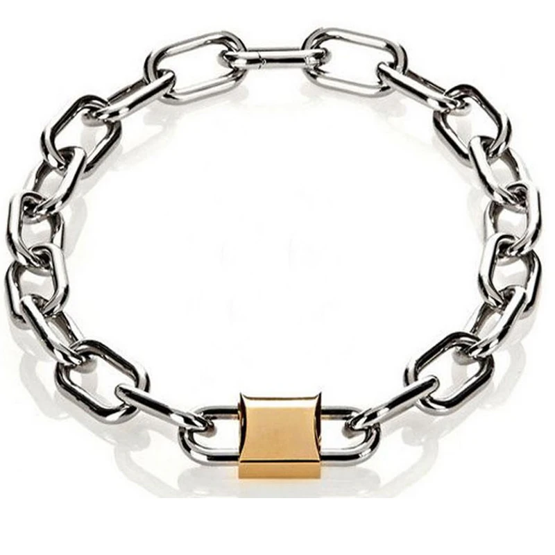 Cool punk gotický muž Ženy unisex reťaz visiaci zámok zámok choker kovové reťaze retiazky golier náhrdelník