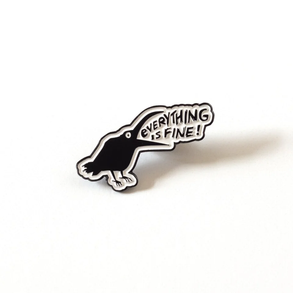 Cool Raven Smalt Pin Funny Crow Badge