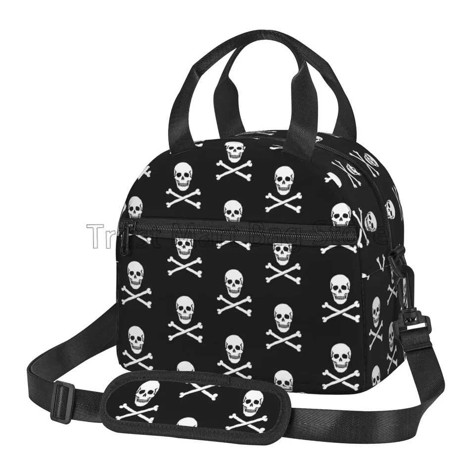 Cool Skeleton Lube Bone Jolly Roge Izolovaný obedový taška Opätovne použiteľná prenosná tepelná bento tote tašky s nastaviteľným ramenným remienkom