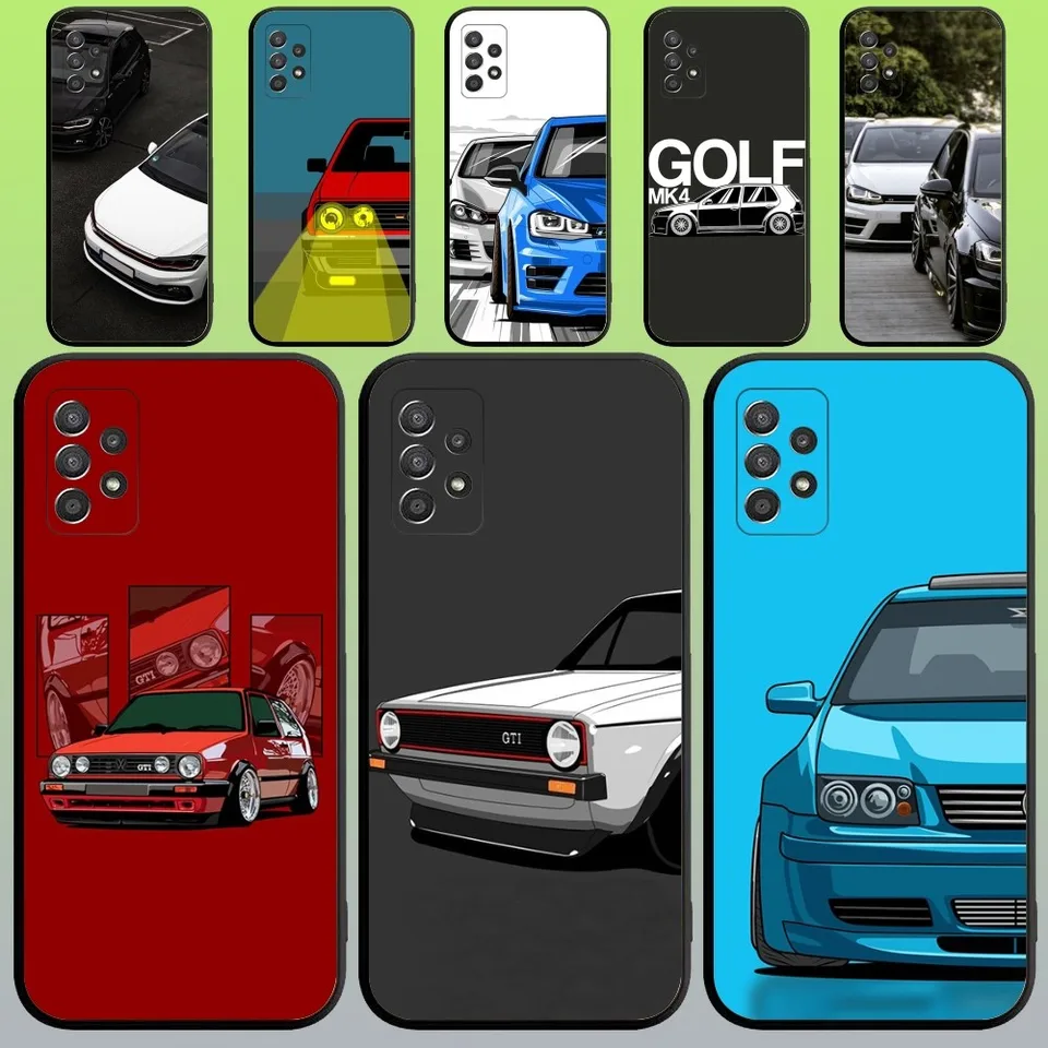 Cool V-Volkswagenes-Golf Car Puet Pase pre Samsung Galaxy A20, A21S, A22, A31, A32, A52, A53, A72,73, A80, A91 Soft Soft Black Cover