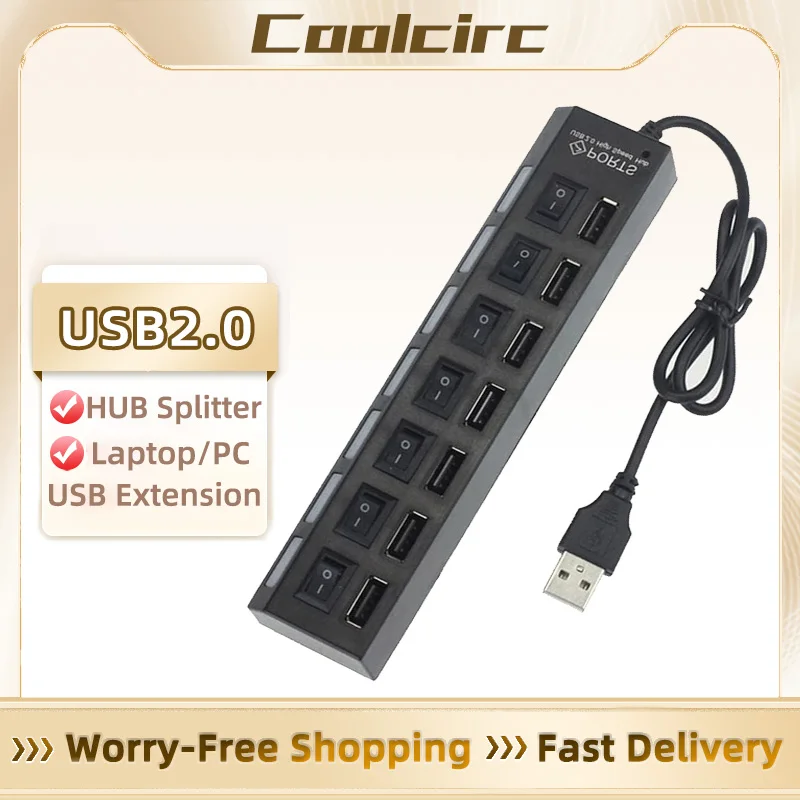CoolCirc Switch Extension Hub 7-Port USB2.0 Počítač USB Extension Hub One Drag Sedem USB2.0 Splitter PC prenosný počítač prenosného počítača