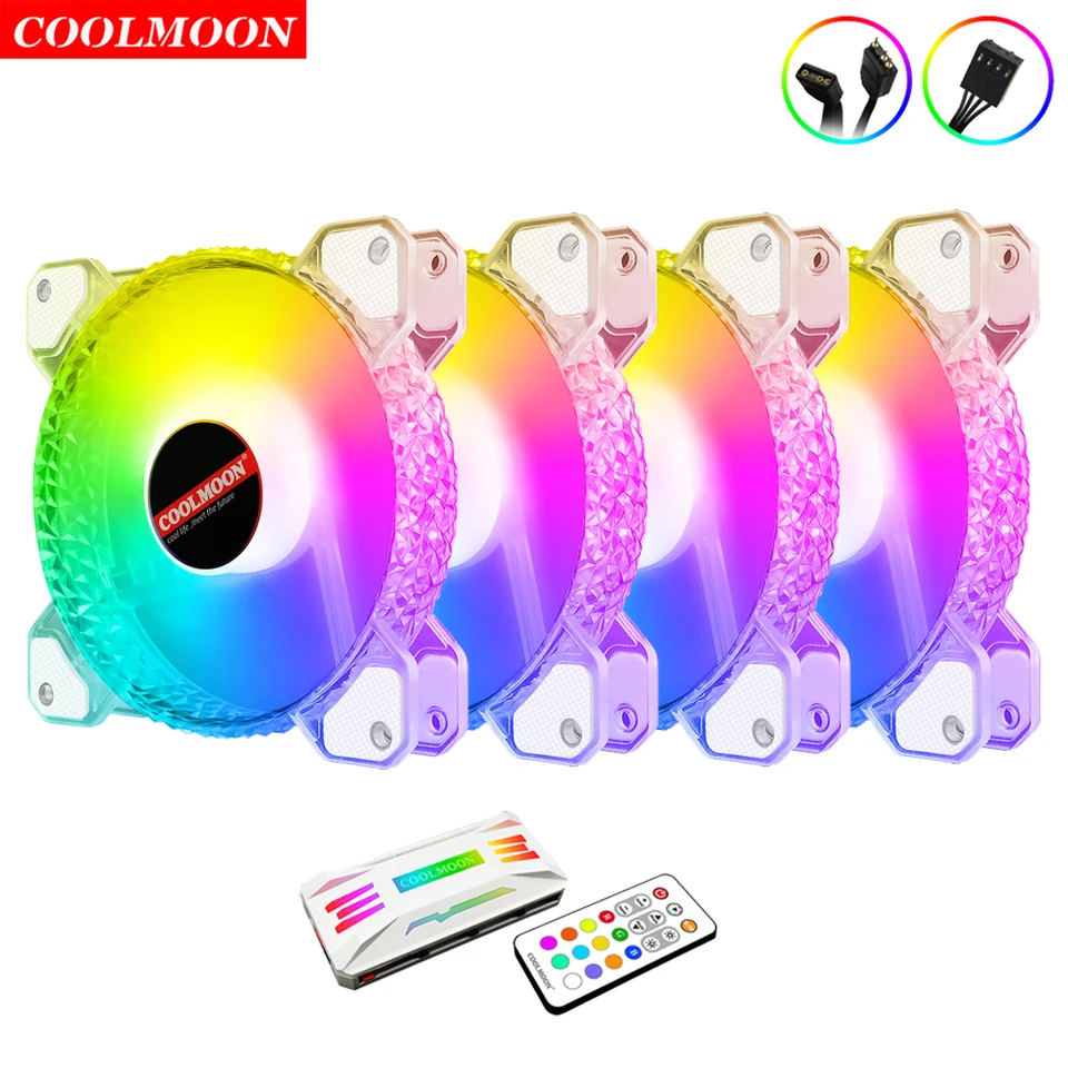 CoolMoon 12cm ARGB ventilátor PWM Control 5V Argb 3pin Chassis Heatsink tichý ventilátor Aura synchronizácia 4pin pre PC puzdro vodný chladič CPU chladič CPU