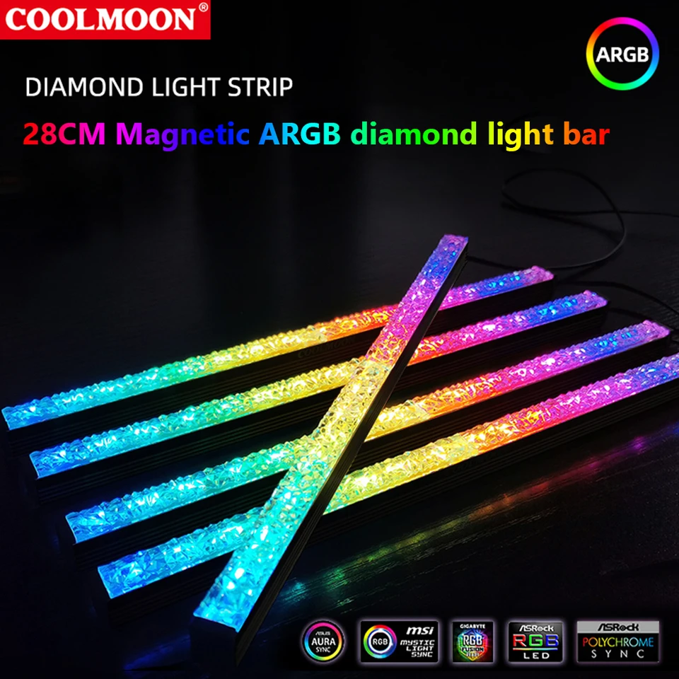 CoolMoon 30 cm hliníková zliatina RGB PC PC PACE LED pásik Magnetický počítač Light Bar 5v/3pin Malý 4pin argb základný pruh základnej dosky