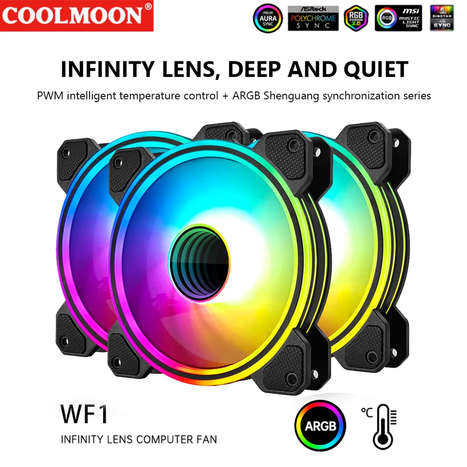 CoolMoon Chassis Cooler Radiator 4pin PWM Tichý PC Coast Cooling ventilátor 120 mm 5V 3pin Argb Aura Sync Cool Cooler Cooler