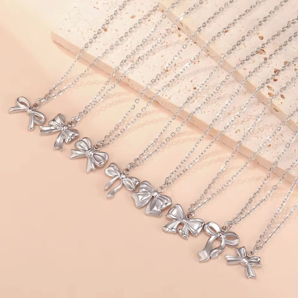 Cooltime Romantic Bowknot náhrdelník pre ženy z nehrdzavejúcej ocele zlatá farba KPOP Svadobné kúzlo Choker módne šperky narodeniny darček