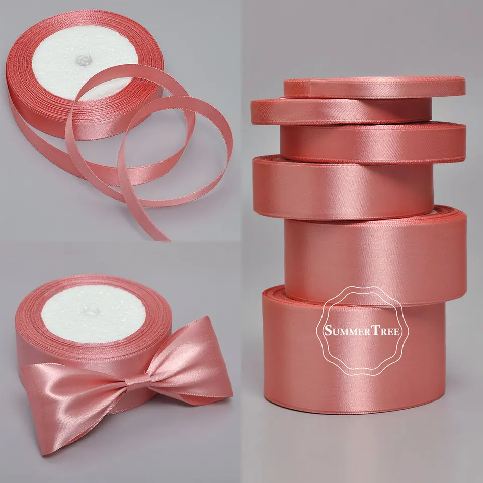 Coral 25yards 6 mm 10 mm 15 mm 25 mm 38 mm 50 mm Satin Ribbbon shash darček darček ručne vyrábaný remeselnícky svadobný večierok dodávka banket