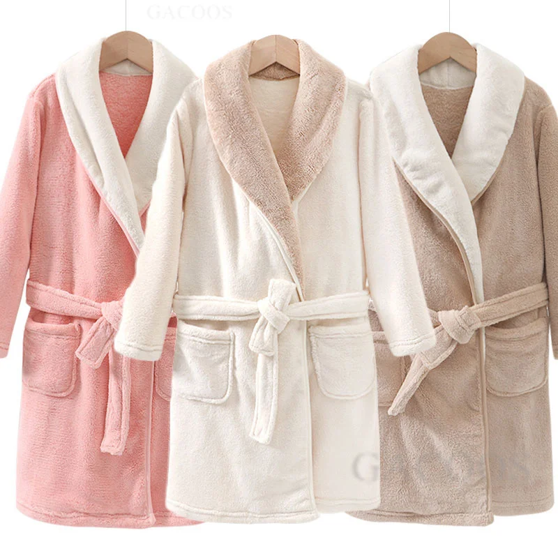 Coral Fleece Bathrobe Teenerage Zimné teplé príležitostné flanel rúcho spánok