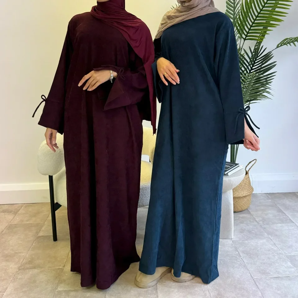 Corduroy Abaya zatvorené zimné teplé moslimské šaty Abayas pre ženy Dubaj Luxury 2024 Nový kaftan rúcho skromné ​​islamské oblečenie Ramadan