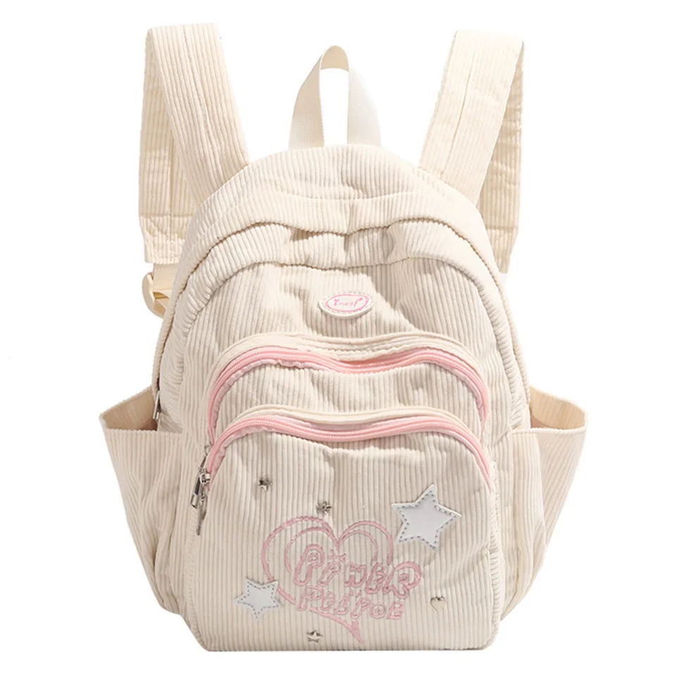 Corduroy Backpack Fashion študenti batoh Y2K Stylish NAPOJET Batoh viacerých vreckových trendy tínedžerov Daypack pre ženy dievčatá