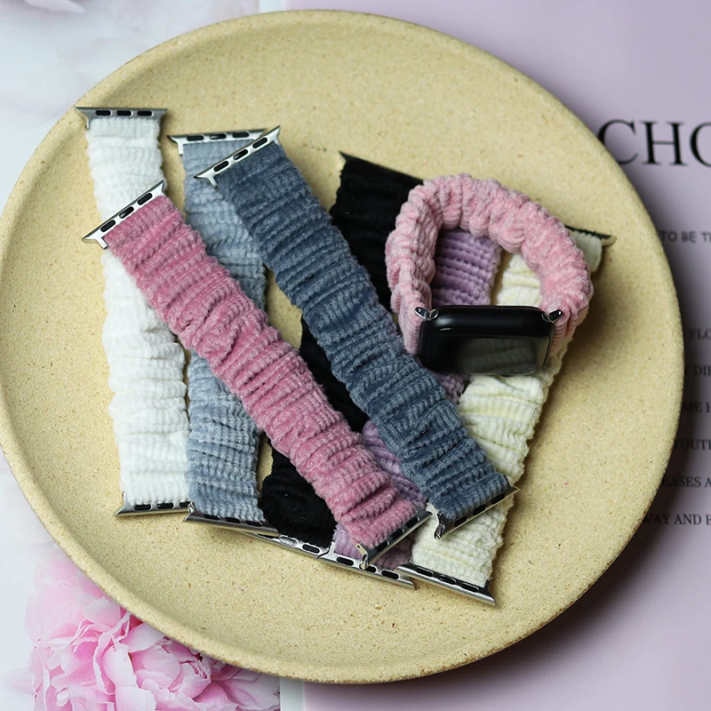 Corduroy Scrunsie Elastic Watch Band pre Apple Watch 5 4 Band 38 mm/40 mm 42 mm/44 mm príležitostné dievčatá Dievčatá remienok pre IWatch