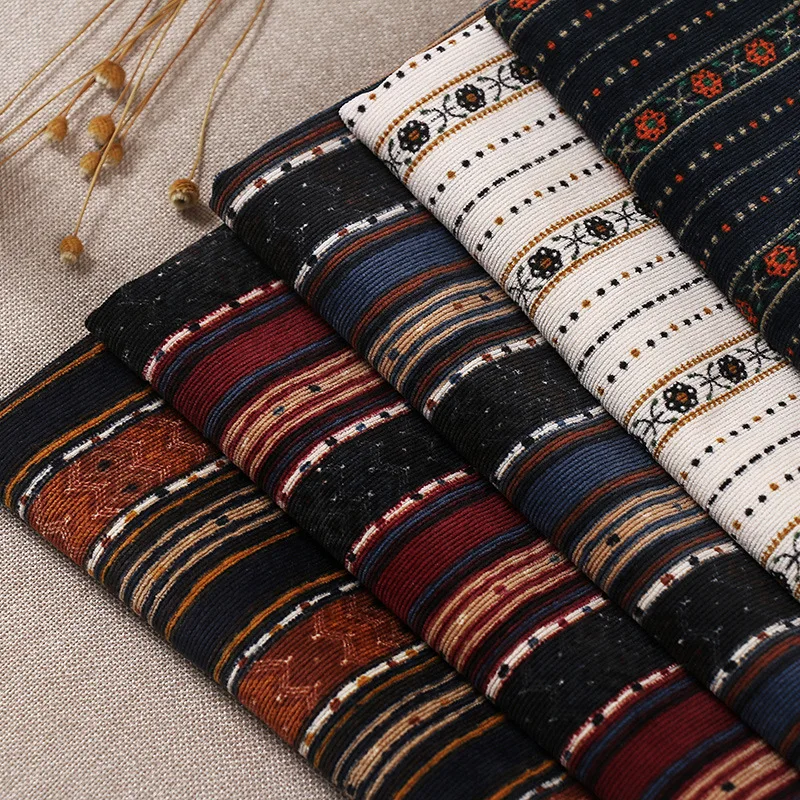 Corduroy tlačená tkanina pre ženy, polyesterová šaty, domáca textil, tašky, obrus, dekoratívna handrička, ručné šitie pre domácich majstrov,
