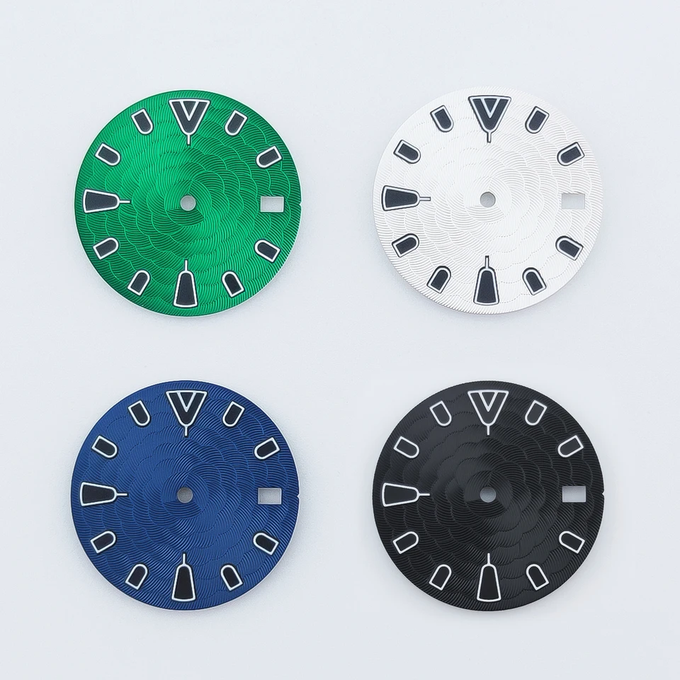 Corgeut 28,5 mm čierne sterilné hodinky Dial Zelený svetelný fit NH34 NH35 Pohyb Fit 3/3,8/4.2 HODY Koruna
