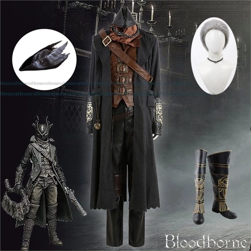 COS Anime Games Roly Gehrman Bloodborne Huntsman Cosplay kostýmy Muži a ženy plne pripravené krvavé parochňové klobúky topánky