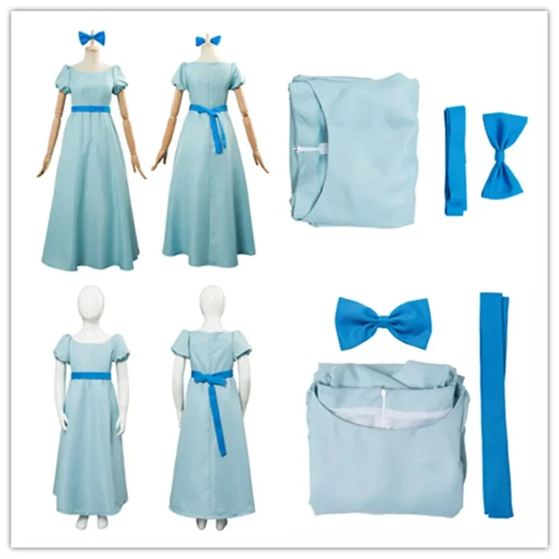 Cos Kids Peter Pan Wendy Bulk Cosplay dievčatá modré dlhé šaty Halloween Karneval kostým pre dospelých žien dievča