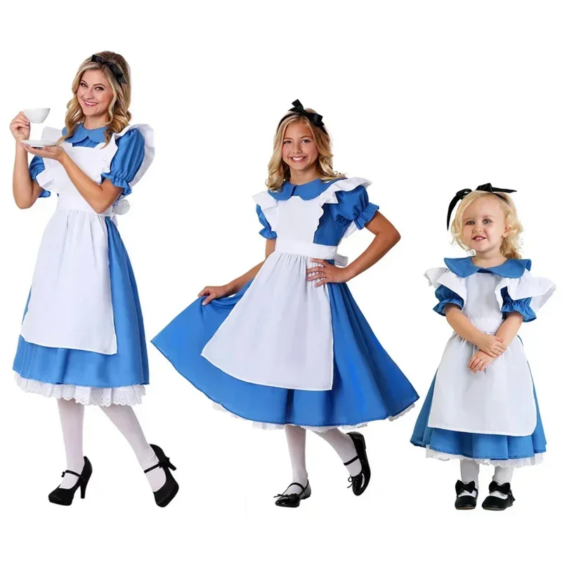 Cosbao Alice v ríši divov kostýmy Lolita Dress Maid Cosplay Fantasia Karneval Halloween kostýmy pre deti