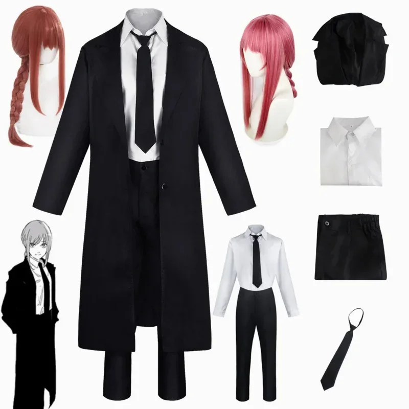 Cosbao Anime Chainsaw Man Makima Cosplay kostým čierne zákopové košele kravaty