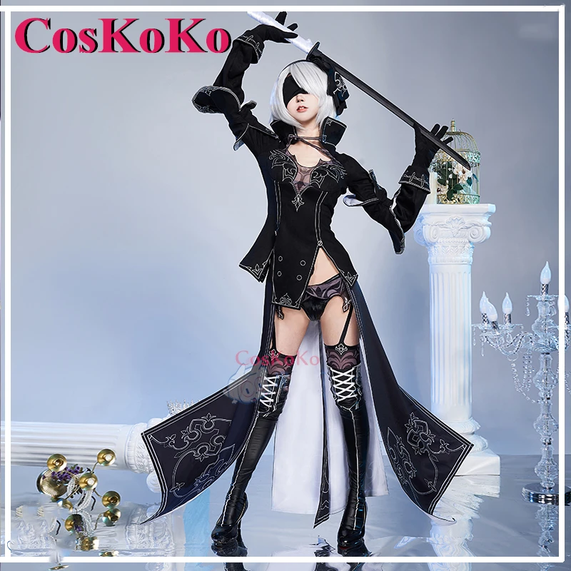 Coskoko 2B Cosplay Anime Game Nier: Kostým Automata Nádherná sladká elegantná bojová uniforma Halloween Party Role Play