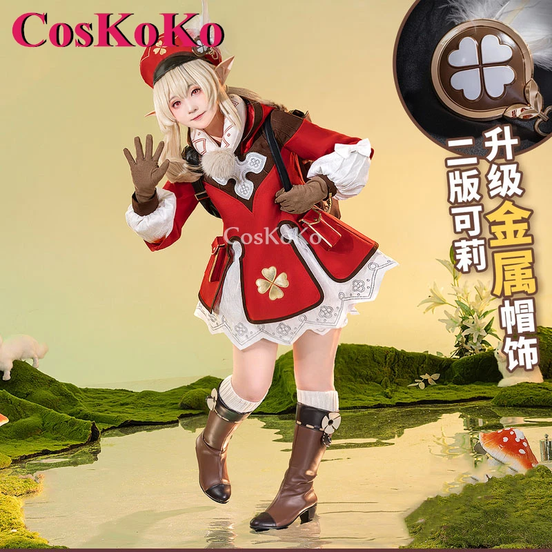 Coskoko Klee Cosplay kostým anime hra Genshin Impact iskry Knight Knight Krásne červené unifrom ženy Halloween Party Role Play