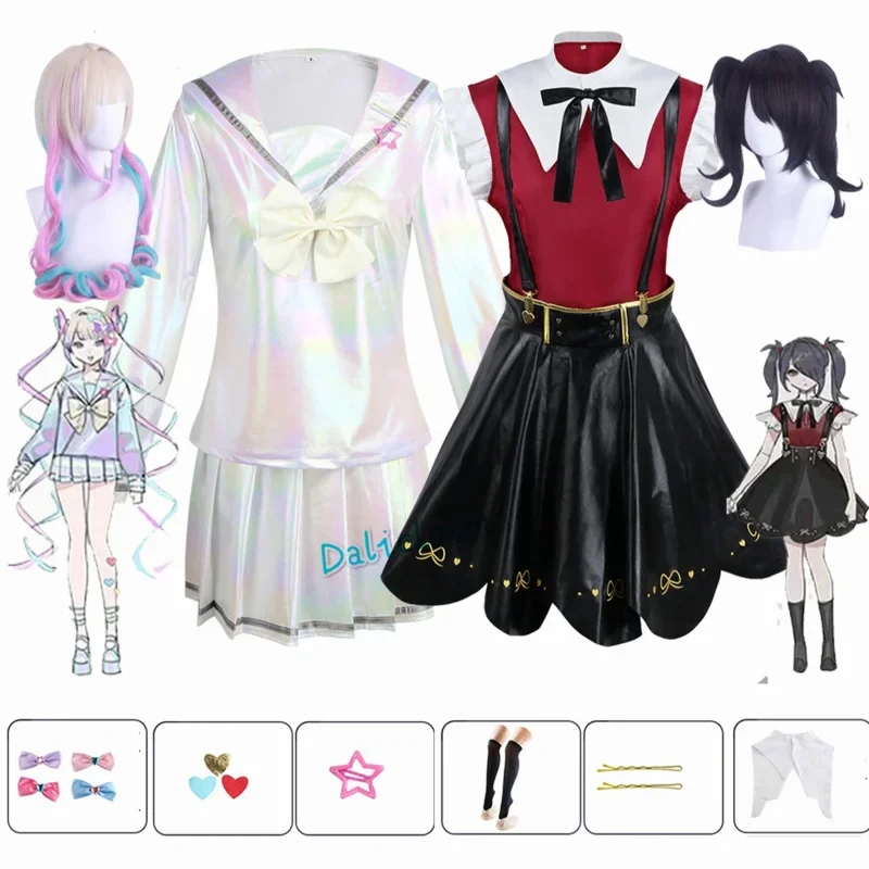 Cosl120 Needy Girl predávkovanie cosplay kostým čierna faux kožená sukňa parochňa anime jk uniforma biela priepasť Kangel ame chan cosplay co