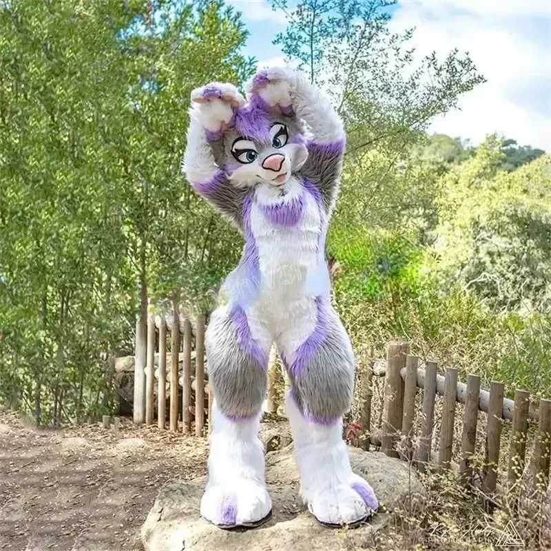 COSL120 Purple šedá dlhá kožušina Furry Fox Wolf Husky pes maskot kostýmy fursuit