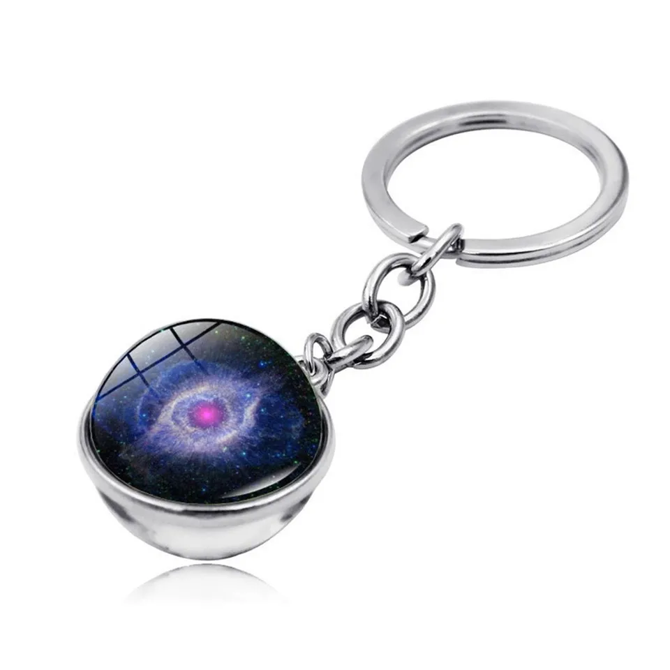 Cosmic Galaxy Planet Time Gemstone obojstranný sklenený guľôčkový kľúče kľúča kľúča kľúča osobnosť a ľahko prenáša Llaveros para hombre