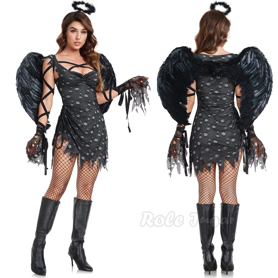 Cosplay Dark Angel Dress for Women Halloween kostým cos čarodejnica Zombie upír zlá duchovná uniforma s krídlami sexy oblečenie