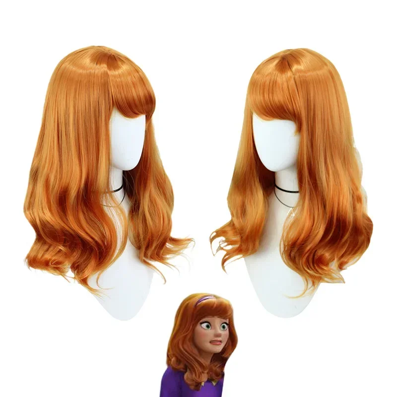 Cosplay drifting Scooby Dog Daphne cos parochňa oranžová veľká vlna dlhé kučeravé vlasy anime parochňa plné vlasové typy