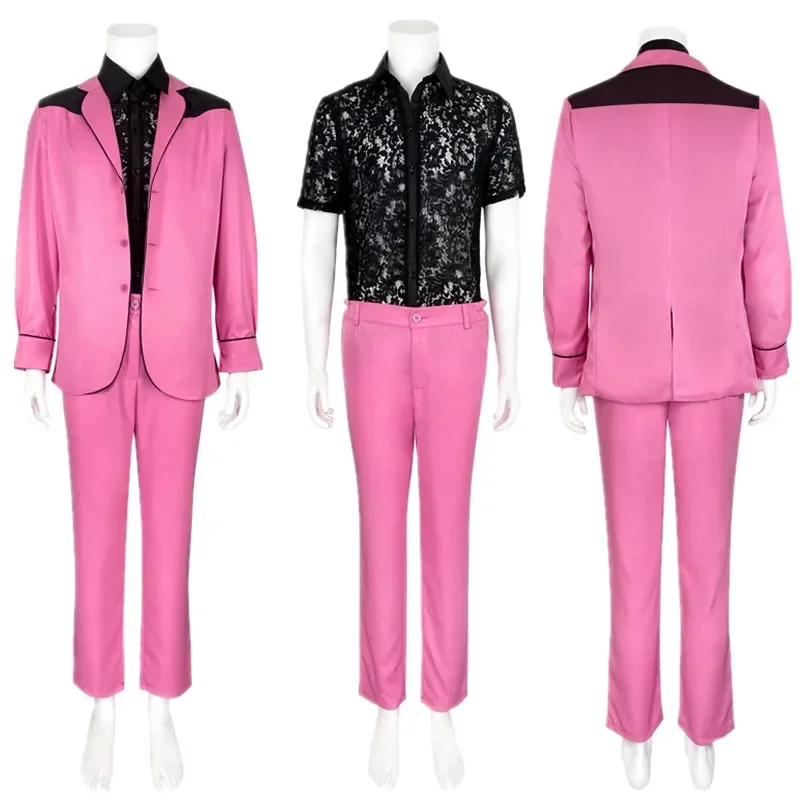 Cosplay Elvis (2022) -elvis Presley kostým ružový kabát čierny košeľa Uniforma oblečenia Halloween Dress Up Outfits Party Dospelý oblek D9
