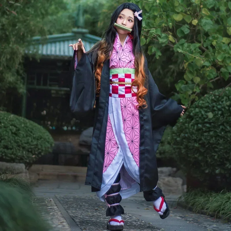 Cosplay kostým anime Satan Slayer Kimetsu no Yeyang Nevuko Kamado Nezuko Kimono Dámske halloweenské oblečenie Uniforma Parochňa
