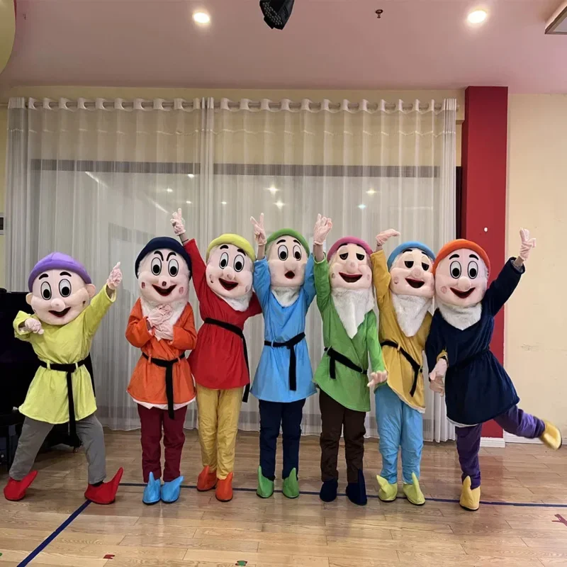 Cosplay princezná Snehulienka a 7 trpaslíkov postava maskot kostým reklama vykonáva luxusné šaty narodeninové oslavy zviera