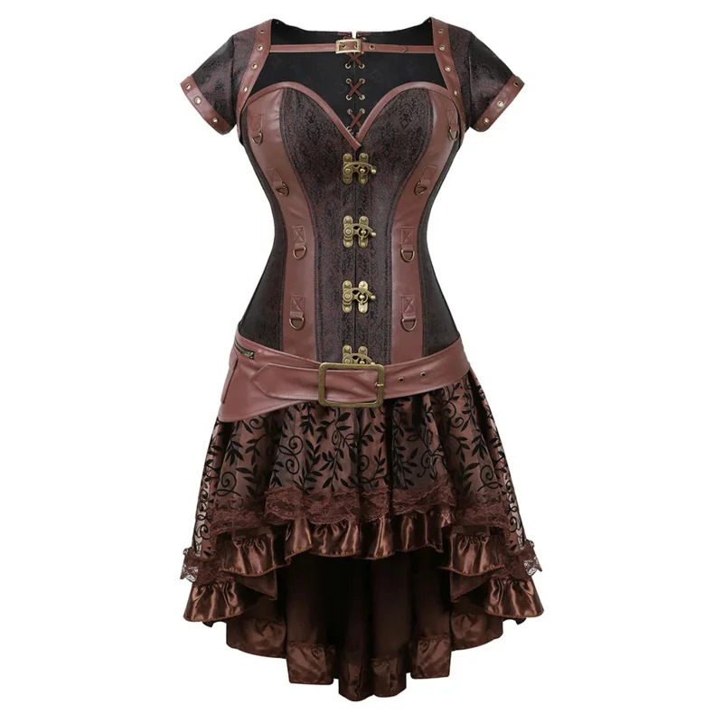 Cosplay stredoveké parné parné pirát pirátske šaty kože kože s overbustom korzet burlesque viking kostýmy dám