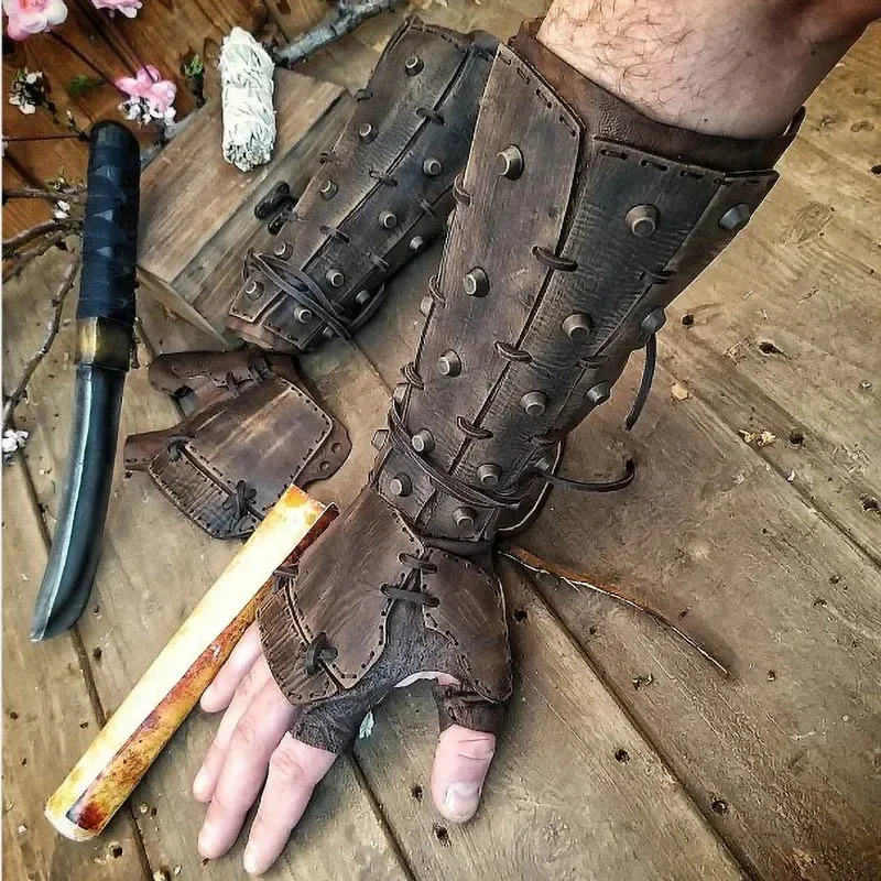 Cosplay Stredoveké parné parypunk samurai kožené bracer dlhé rukavice Glove Viking pirát rytier cosplay