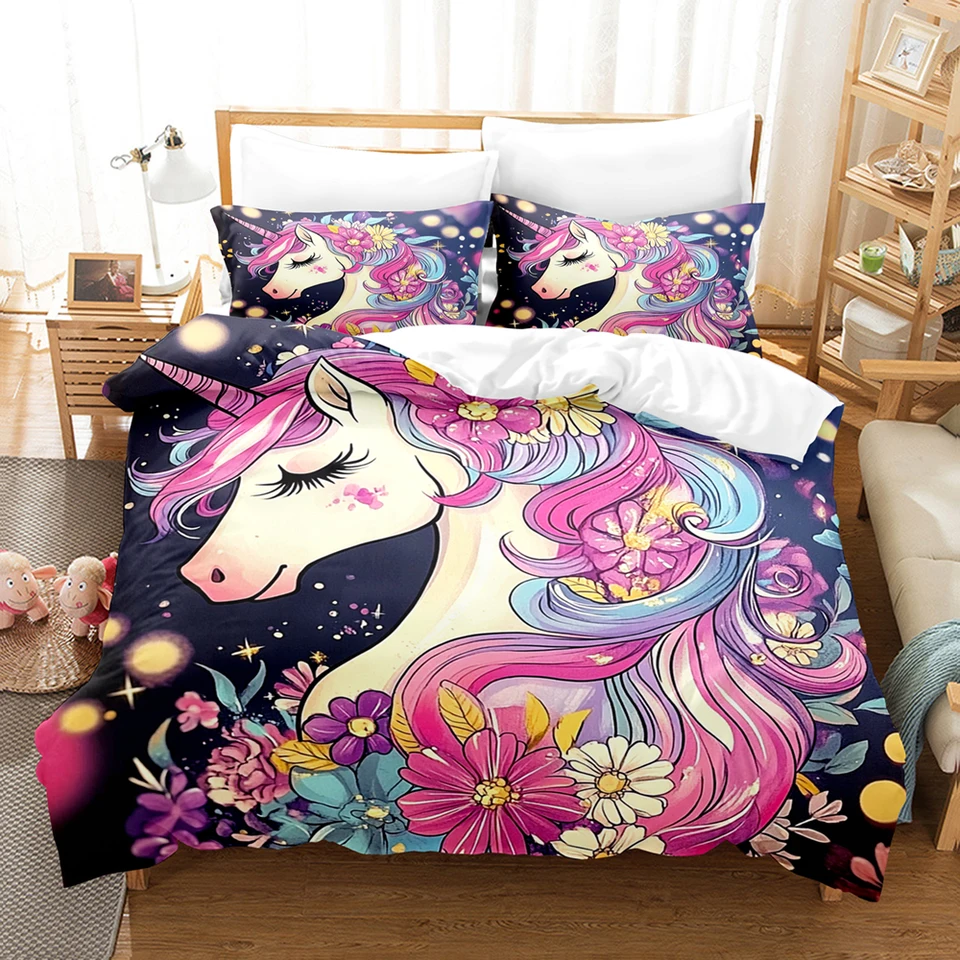 Cover obliečky Unicorn Duvet kvetinové posteľné listy sada digitálna tlač dvojitá veľkosť posteľnej bielizne Domáce dekorácie darček pre dievčatá posteľ