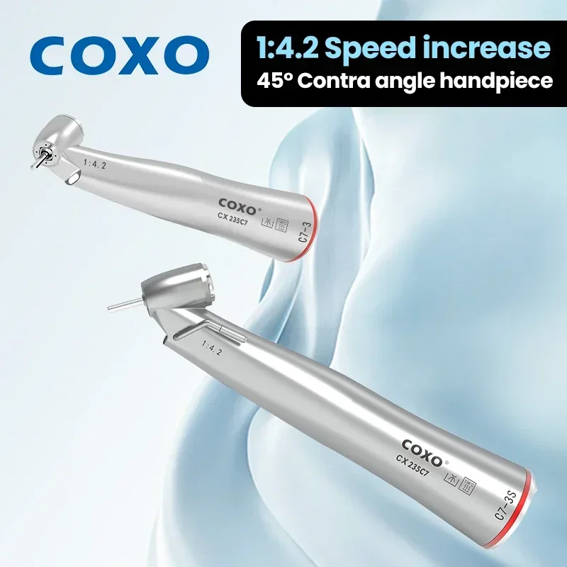 Coxo CX235 -C7 3S Vysoká rýchlosť 45 ° Contra Angle Air Turbine NEMESELE - 4 -Way Water Chladiace kvapalina sprejová dýza pre zubné postupy