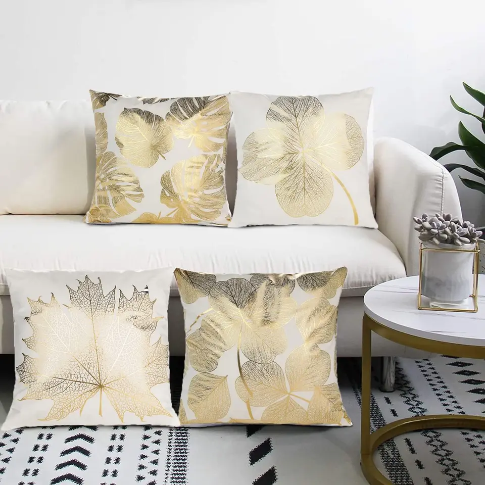 Cozy Golden Leaf Bronzing Printed Trow vankúš pre obývaciu izbu, posteľ a pohovku -18x18 palca štvorcový vankúš - domáce deko