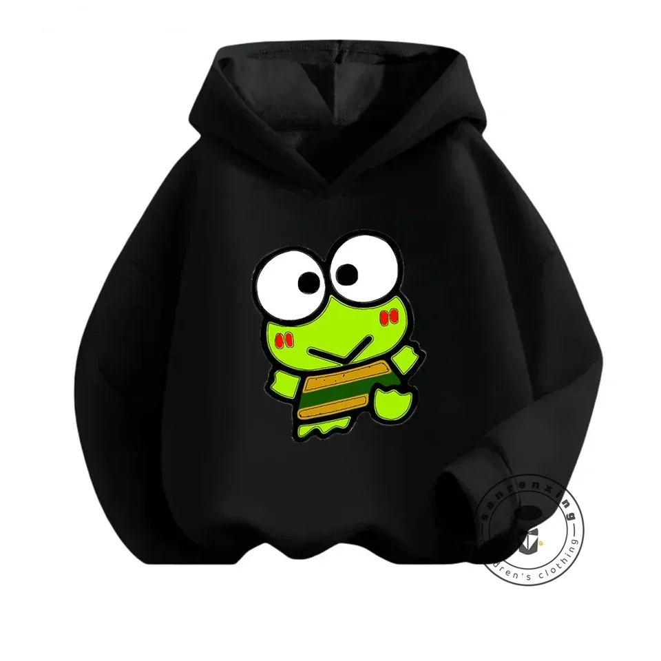 Cozy Kero Kero Keroppi s tematikou detská mikina, Snug Fit s hravou žabou grafiky na bohatej mäkkej látke pre jeseň a zimné pohodlie