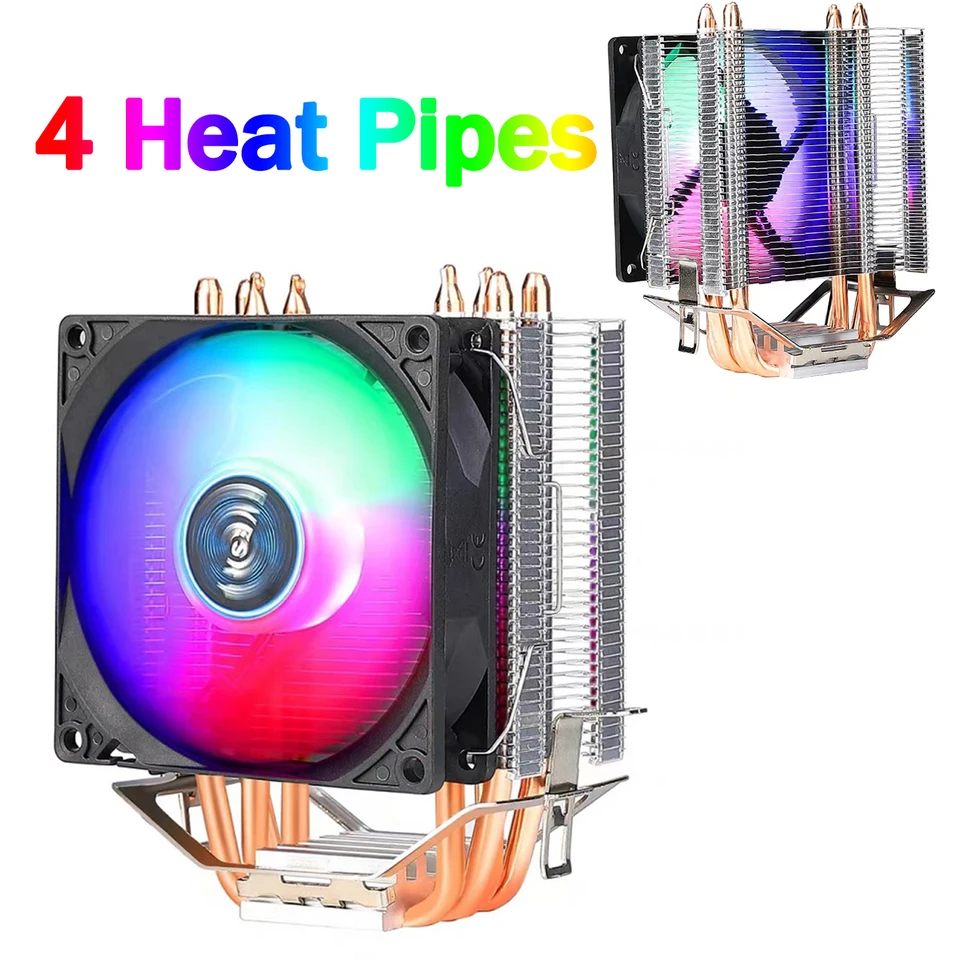 CPU chladič 4 Tepelné potrubie PC Chladenie chladiča 3pin PWM Tichý RGB ventilátor pre Intel LGA1150 1151 1155 1200 1366 AMD AM4 CPU chladiaci ventilátor CPU