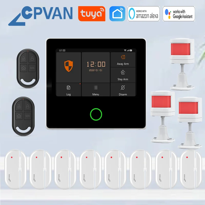 CPVAN Wireless WiFi Tuya Smart Home Security System Home Domov zlodeja bezpečnostná ochrana Alarm so senzorom snímača pohybu s Alexou