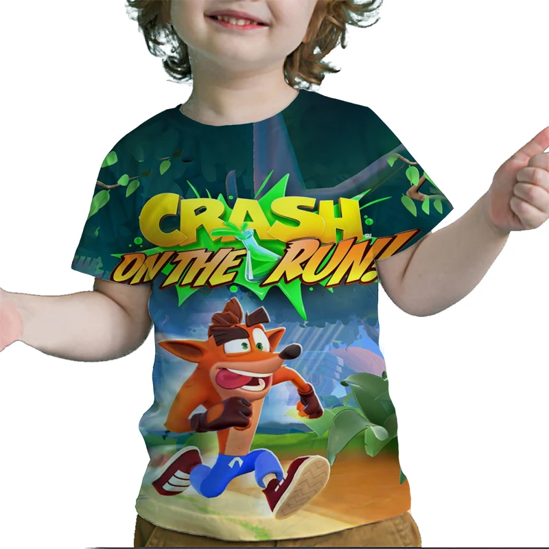 Crash bandicoot on the run 3d tlače letné deti tričko chlapci dievčatko dospievajúce tričko detské karikatúry Anime tričko batoľa Tops Tops