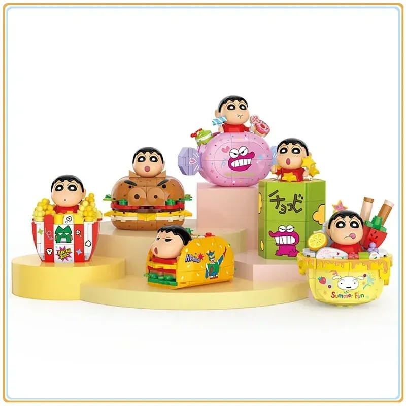 Crayon Shin-chan Building Blocks Blocks Cartoon Hračky Hračky Popcorn hamburger zmrzlina Model Model Desktop Desktop Ozdobia narodeniny darček
