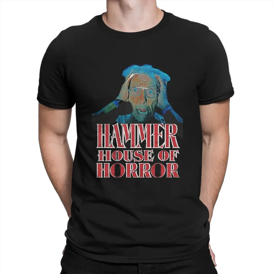 Crazy Hammer House of Horror T-Shirt Men Crewneck Pure Cotton T košele dom Frankenstein Horror Film s krátkym rukávom Tops