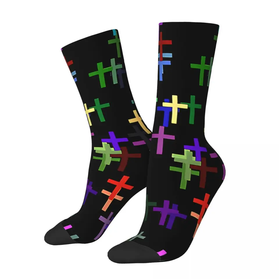 Crazy Sock for Men Farebný kresťanský krížový vzor Hip Hop Cross Crifixion Priedušný vzor tlačeného posádky ponožky Príležitostný darček